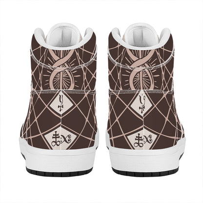 Caduceus Symbol Print High Top Leather Sneakers