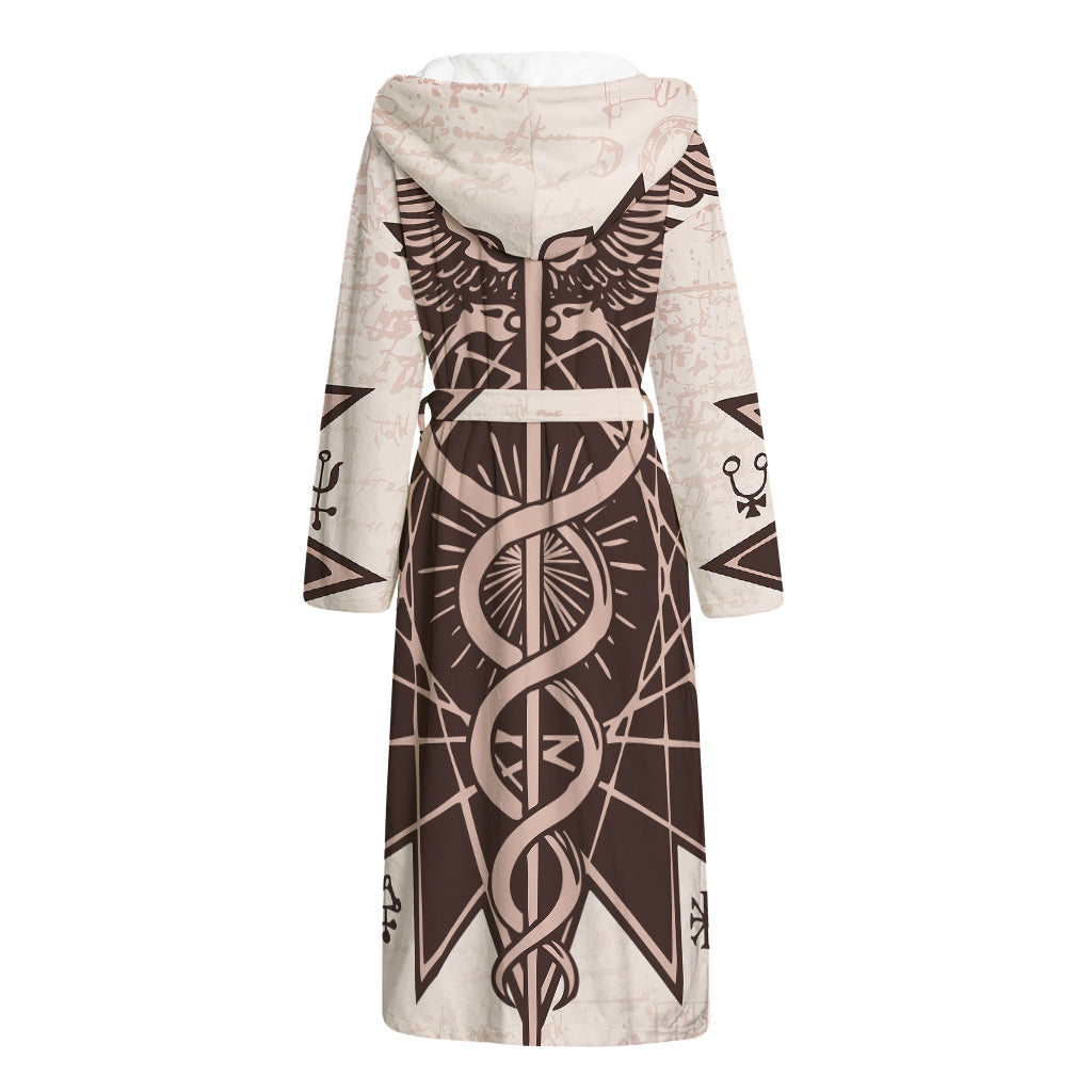 Caduceus Symbol Print Hooded Bathrobe