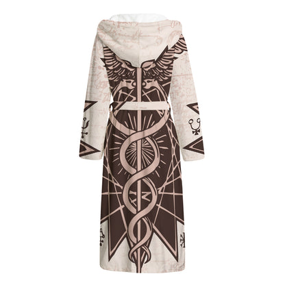 Caduceus Symbol Print Hooded Bathrobe