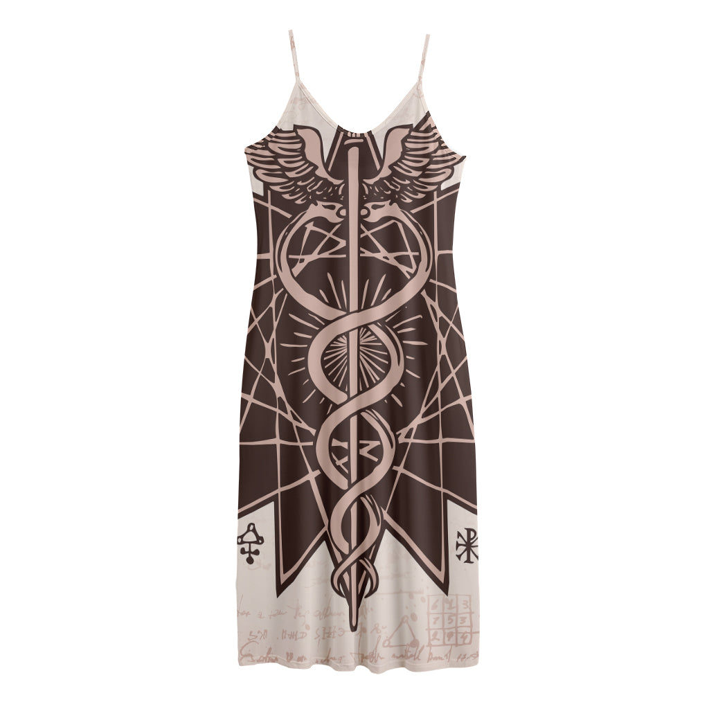 Caduceus Symbol Print Jersey Midi Cami Dress
