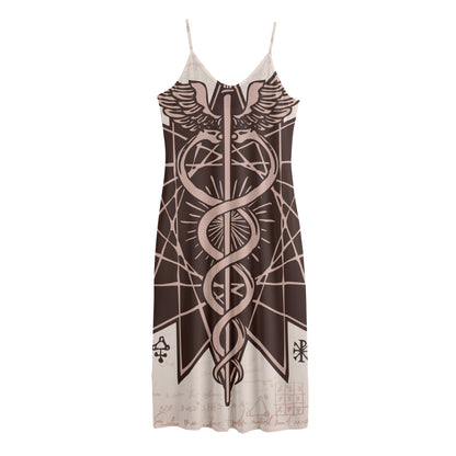 Caduceus Symbol Print Jersey Midi Cami Dress