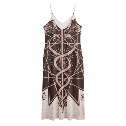Caduceus Symbol Print Jersey Midi Cami Dress