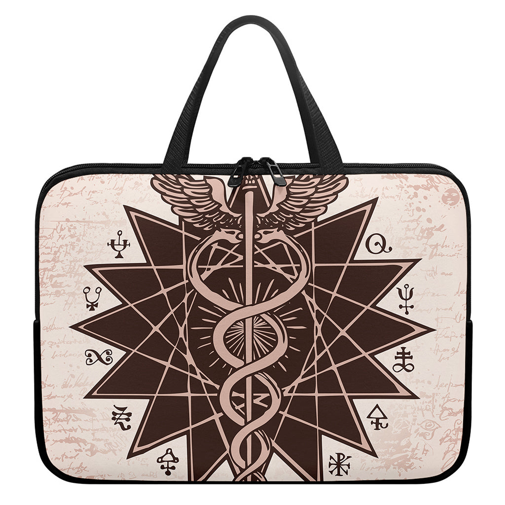 Caduceus Symbol Print Laptop Sleeve With Handle