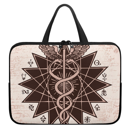 Caduceus Symbol Print Laptop Sleeve With Handle