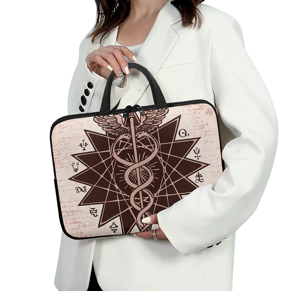 Caduceus Symbol Print Laptop Sleeve With Handle