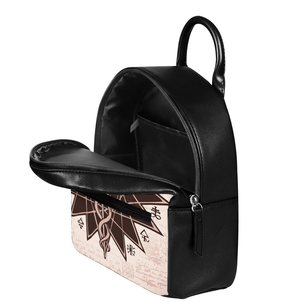 Caduceus Symbol Print Leather Backpack