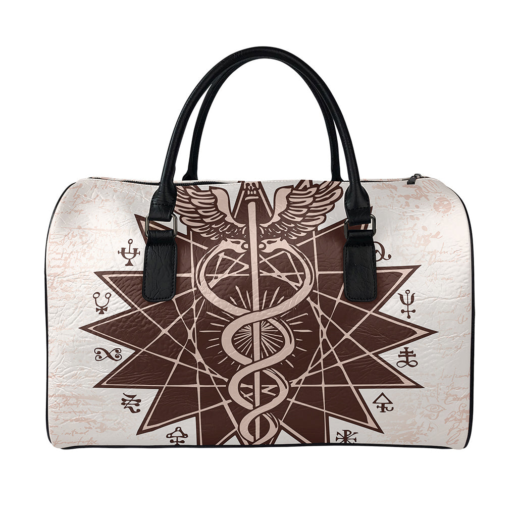 Caduceus Symbol Print Leather Duffle Bag
