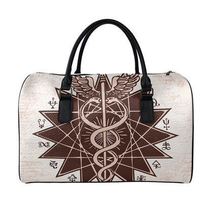 Caduceus Symbol Print Leather Duffle Bag