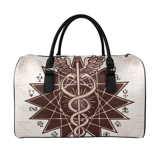 Caduceus Symbol Print Leather Duffle Bag