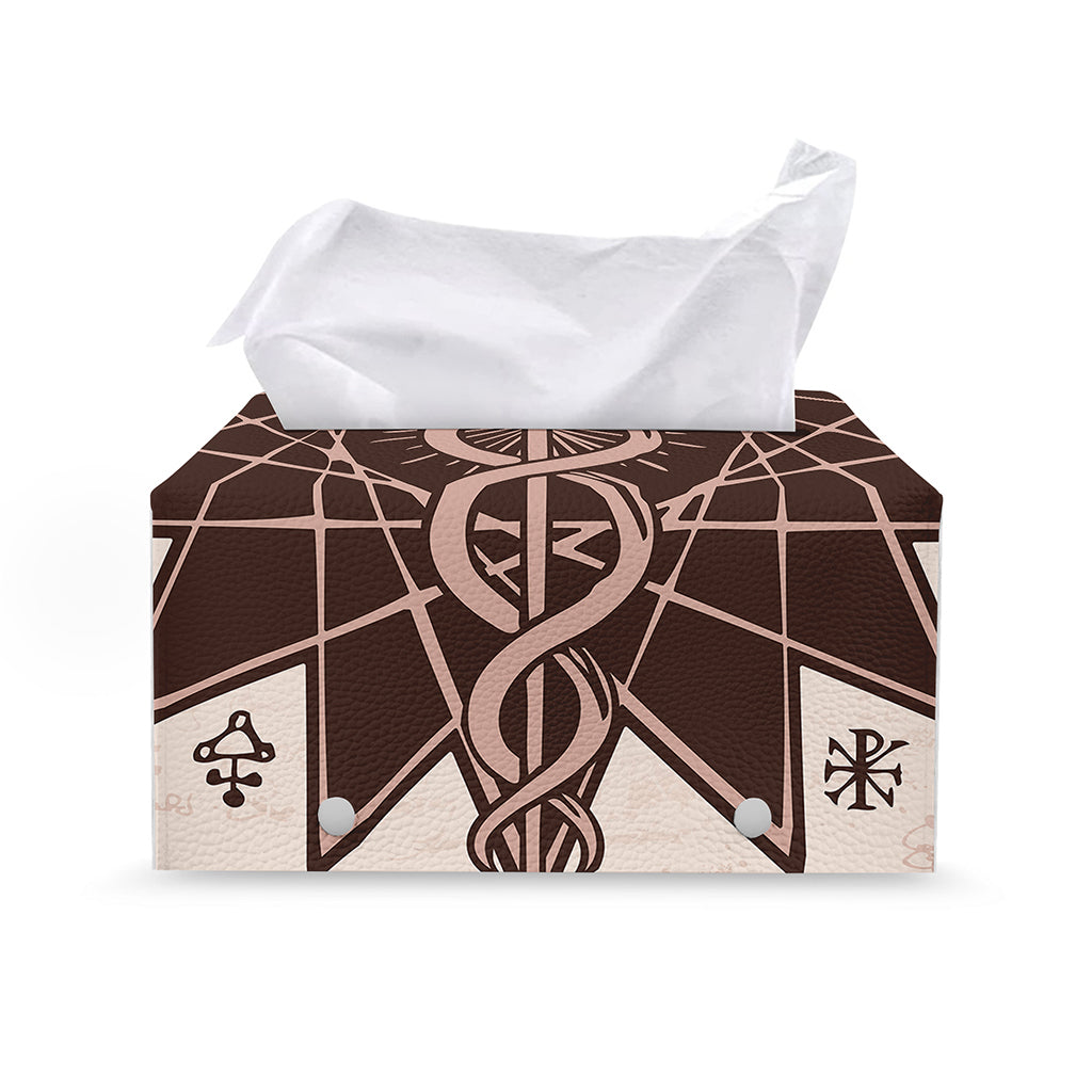 Caduceus Symbol Print Leather Tissue Box Cover