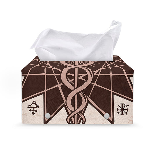 Caduceus Symbol Print Leather Tissue Box Cover