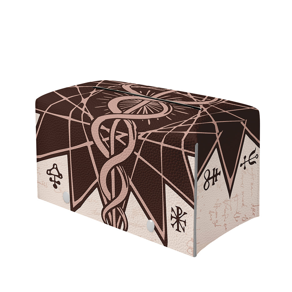 Caduceus Symbol Print Leather Tissue Box Cover