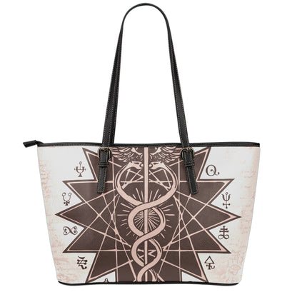 Caduceus Symbol Print Leather Tote Bag