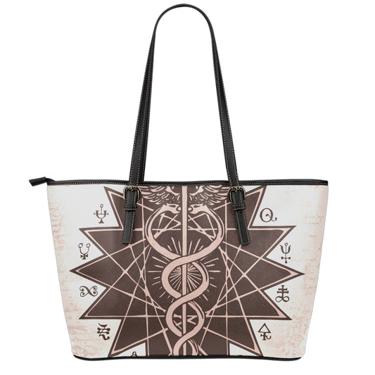 Caduceus Symbol Print Leather Tote Bag