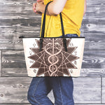 Caduceus Symbol Print Leather Tote Bag