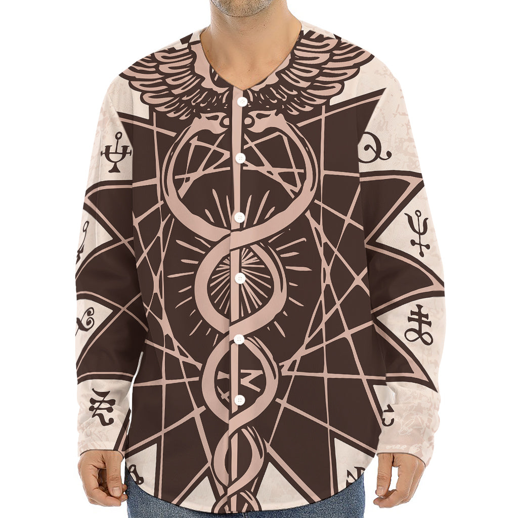 Caduceus Symbol Print Long Sleeve Baseball Jersey