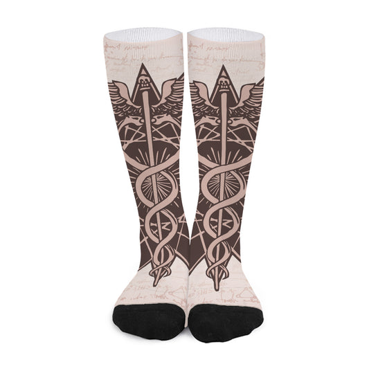 Caduceus Symbol Print Long Socks