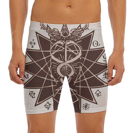 Caduceus Symbol Print Men's Long Boxer Briefs