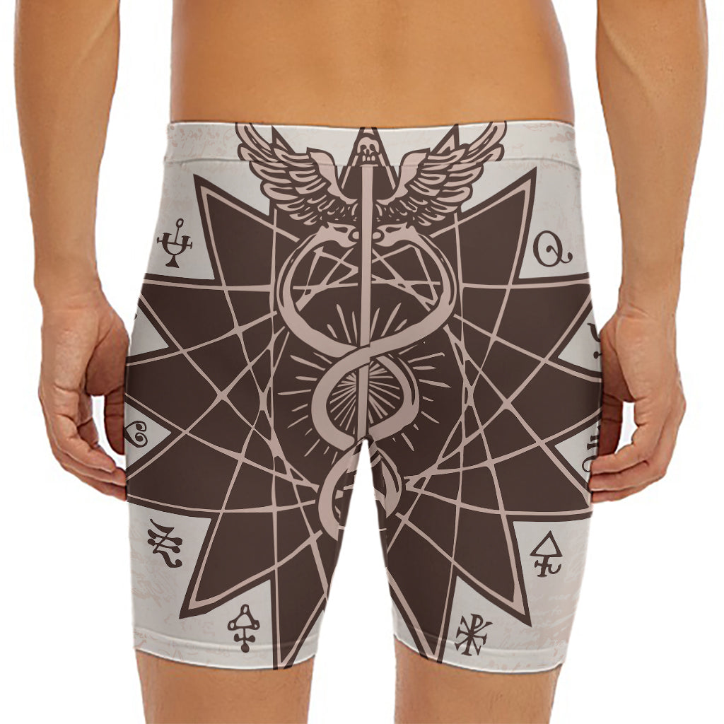 Caduceus Symbol Print Men's Long Boxer Briefs