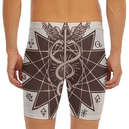 Caduceus Symbol Print Men's Long Boxer Briefs