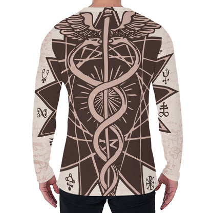 Caduceus Symbol Print Men's Long Sleeve T-Shirt
