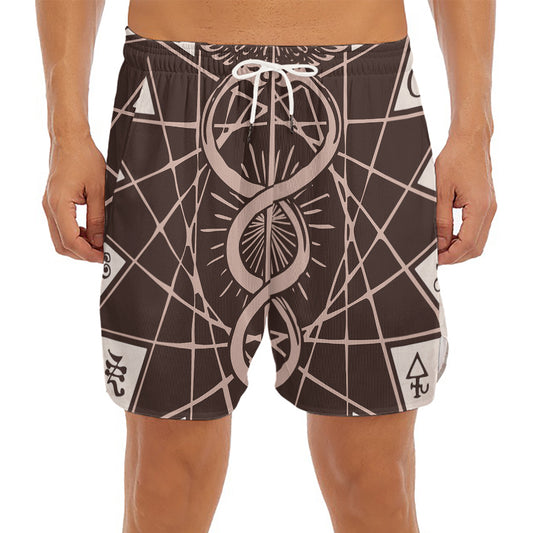 Caduceus Symbol Print Men's Split Running Shorts