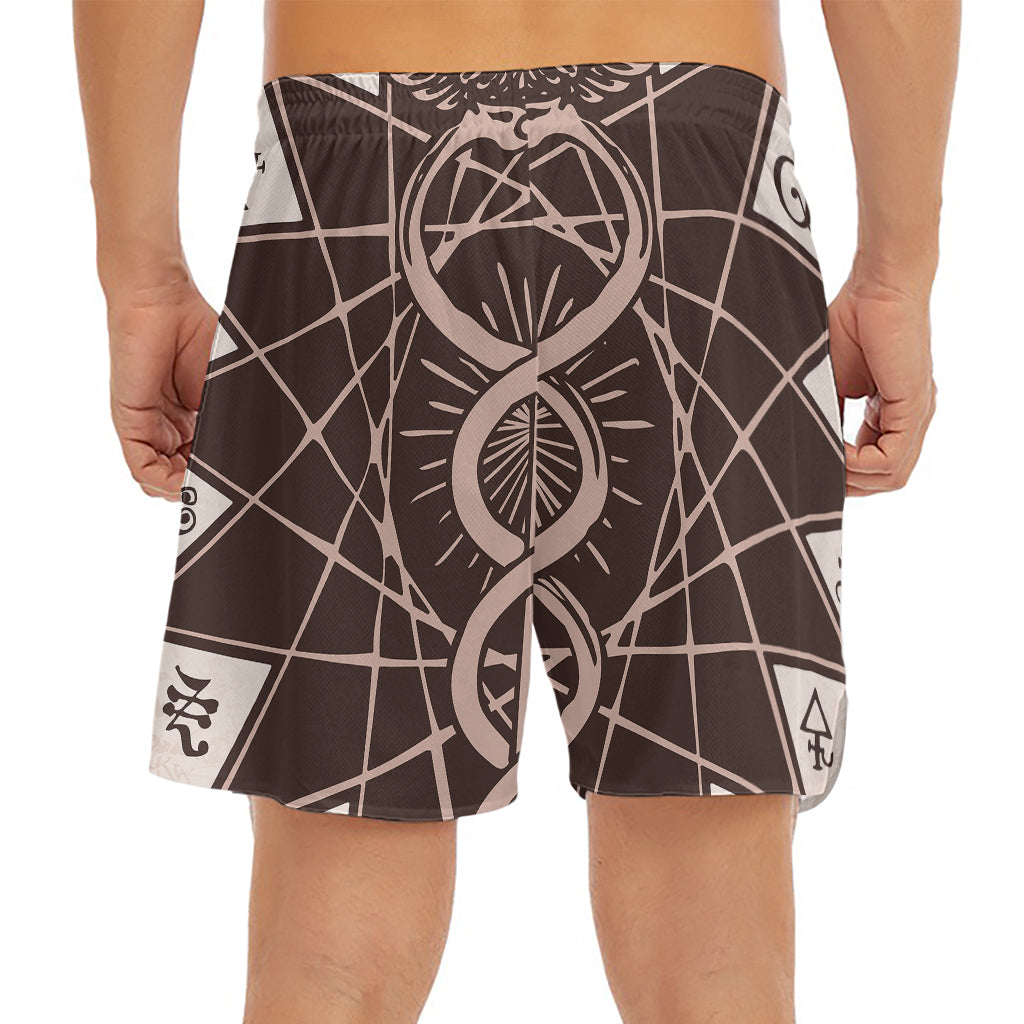 Caduceus Symbol Print Men's Split Running Shorts