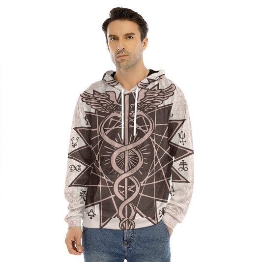 Caduceus Symbol Print Men's Velvet Pullover Hoodie