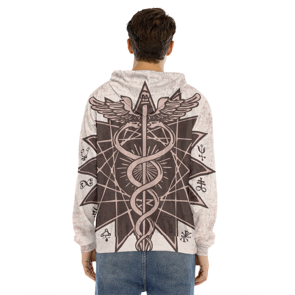 Caduceus Symbol Print Men's Velvet Pullover Hoodie