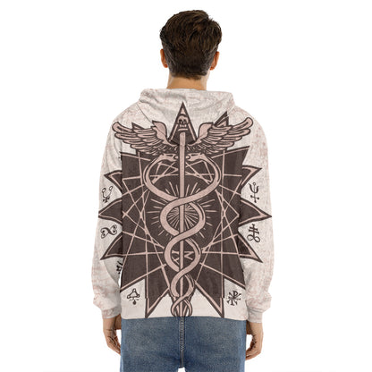 Caduceus Symbol Print Men's Velvet Pullover Hoodie