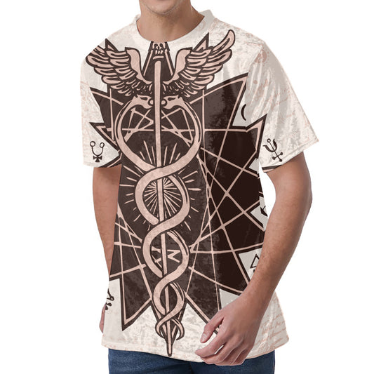 Caduceus Symbol Print Men's Velvet T-Shirt