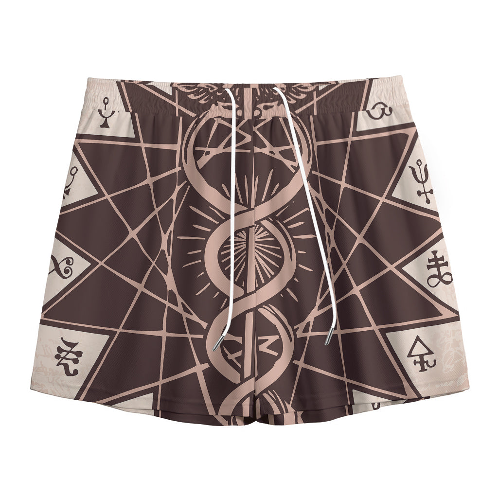 Caduceus Symbol Print Mesh Shorts