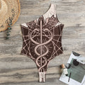 Caduceus Symbol Print One Shoulder Bodysuit