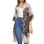 Caduceus Symbol Print Open Front Beach Cover Up