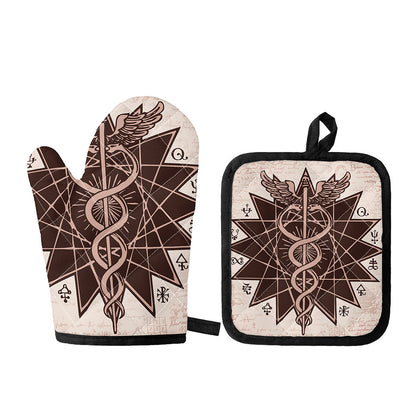 Caduceus Symbol Print Oven Mitt And Pot Holder Set