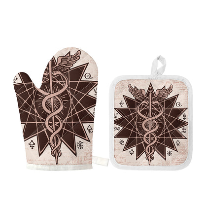 Caduceus Symbol Print Oven Mitt And Pot Holder Set