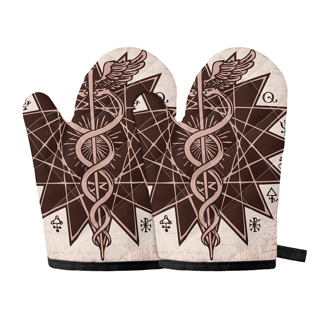 Caduceus Symbol Print Oven Mitts