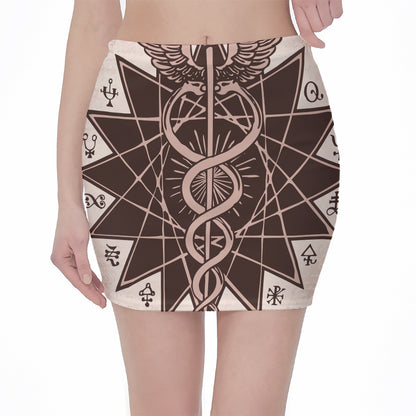 Caduceus Symbol Print Pencil Mini Skirt