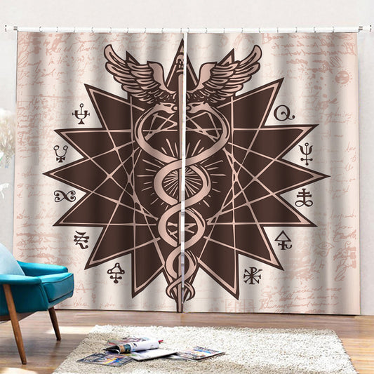 Caduceus Symbol Print Pencil Pleat Curtains