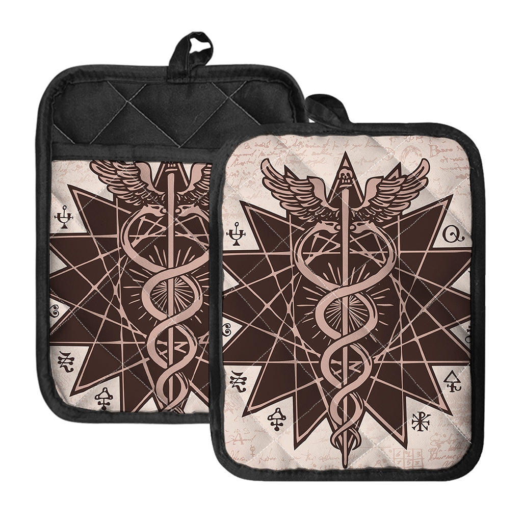 Caduceus Symbol Print Pot Holders With Pocket