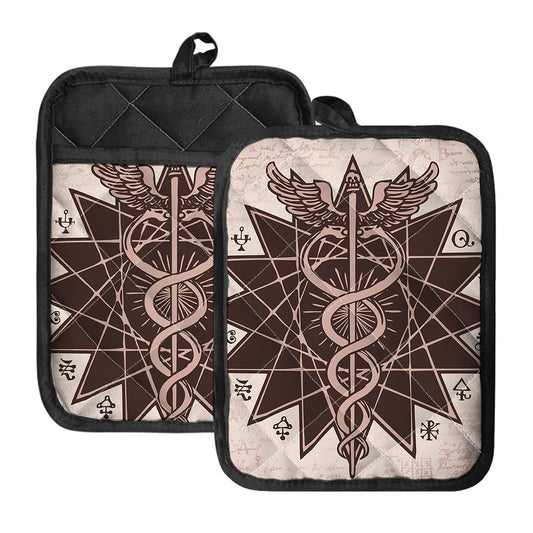 Caduceus Symbol Print Pot Holders With Pocket