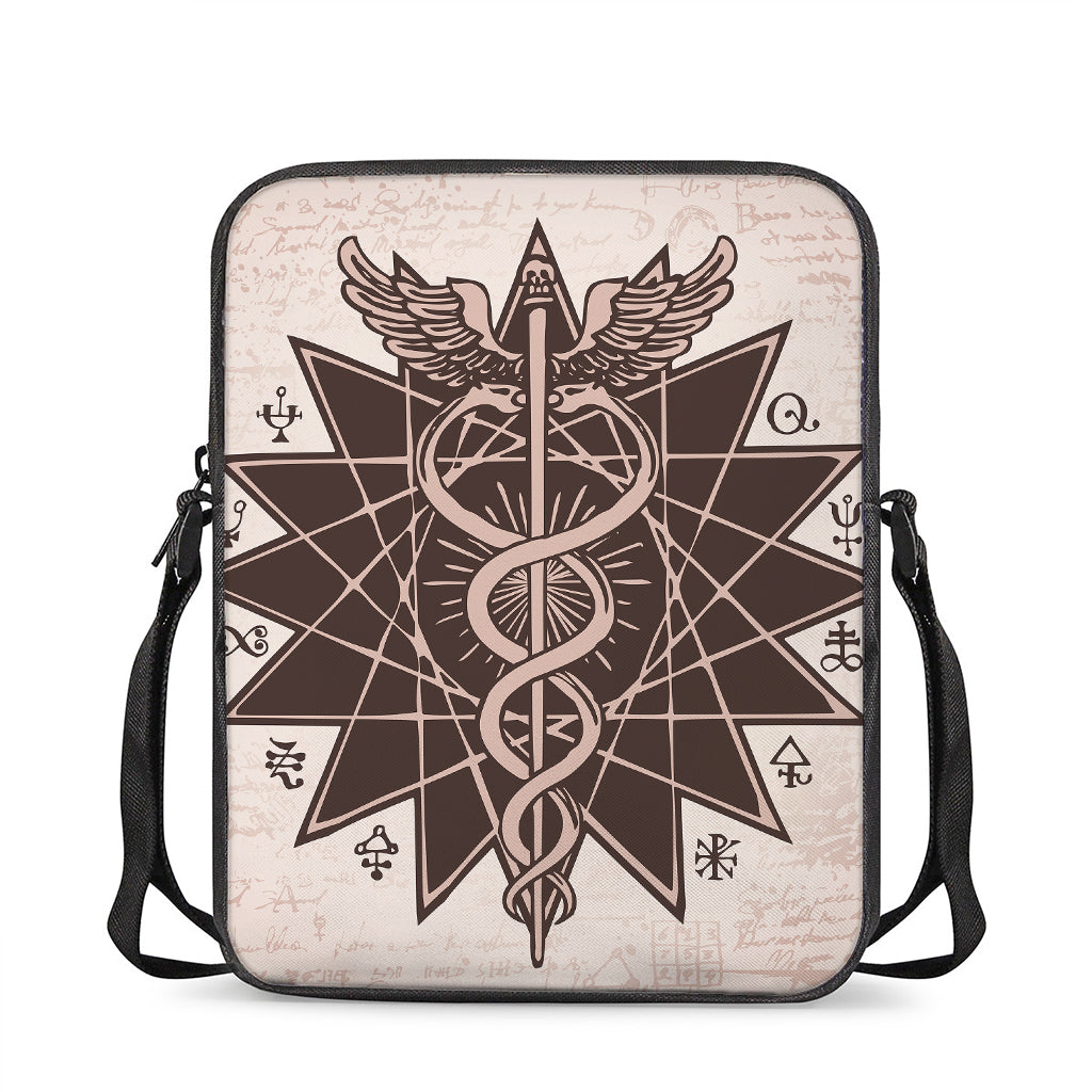 Caduceus Symbol Print Rectangular Crossbody Bag