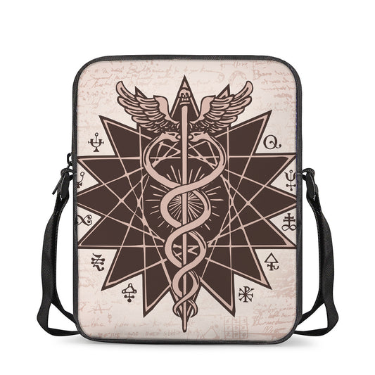 Caduceus Symbol Print Rectangular Crossbody Bag
