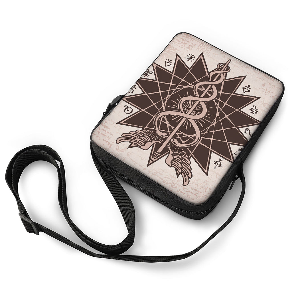 Caduceus Symbol Print Rectangular Crossbody Bag
