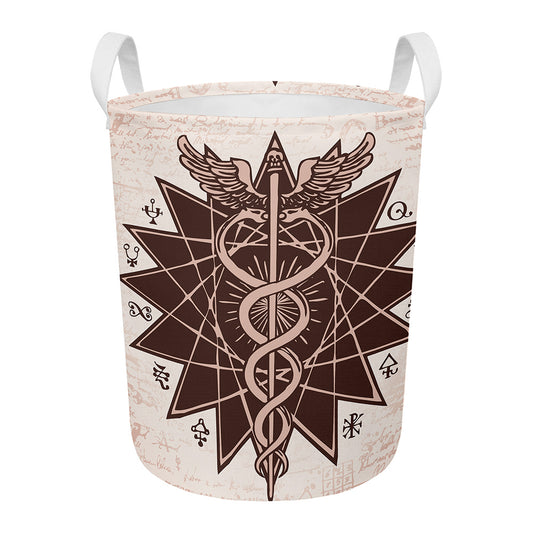 Caduceus Symbol Print Round Laundry Basket