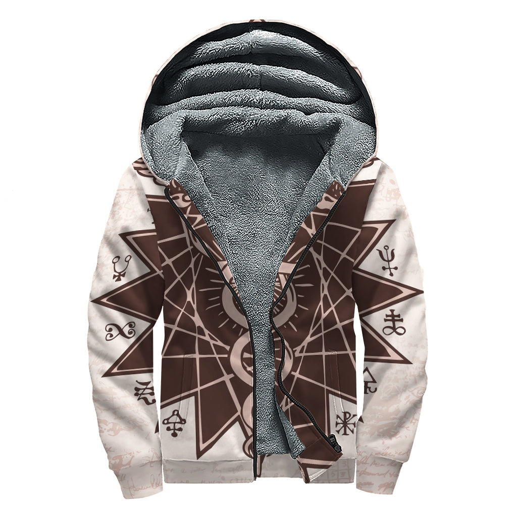 Caduceus Symbol Print Sherpa Lined Zip Up Hoodie