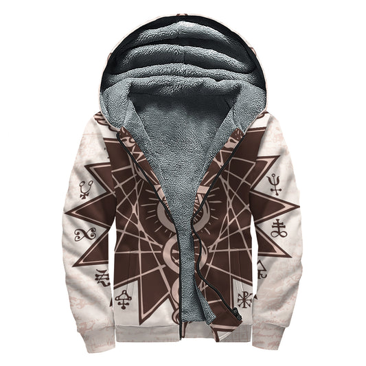Caduceus Symbol Print Sherpa Lined Zip Up Hoodie