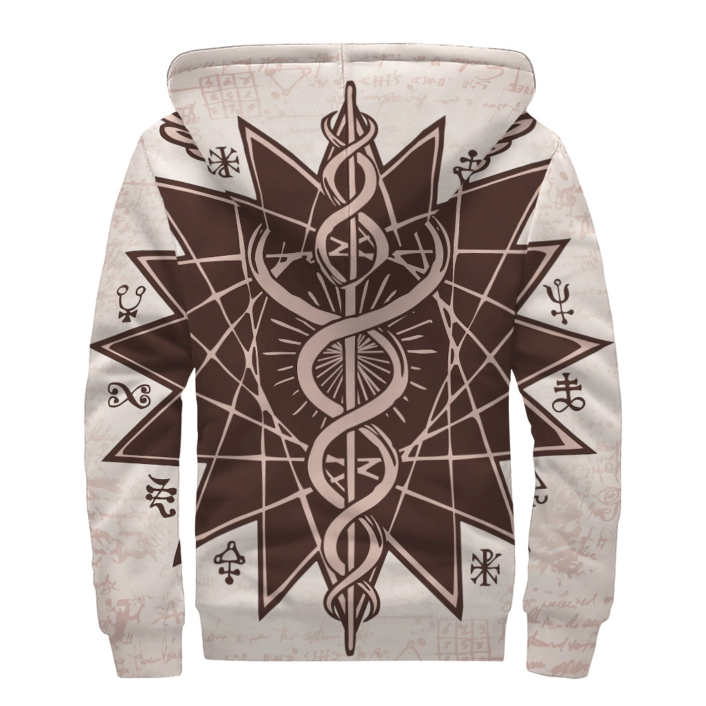 Caduceus Symbol Print Sherpa Lined Zip Up Hoodie