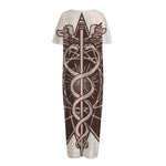 Caduceus Symbol Print Short Sleeve Long Nightdress