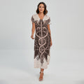 Caduceus Symbol Print Short Sleeve Maxi Dress